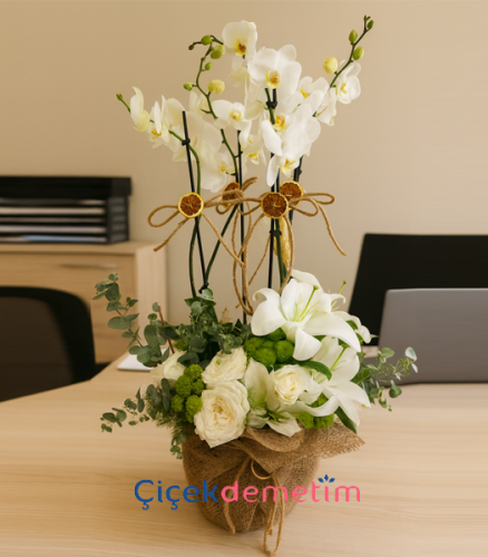 Beyaz Orkide ve Lilyum Aranjmanı