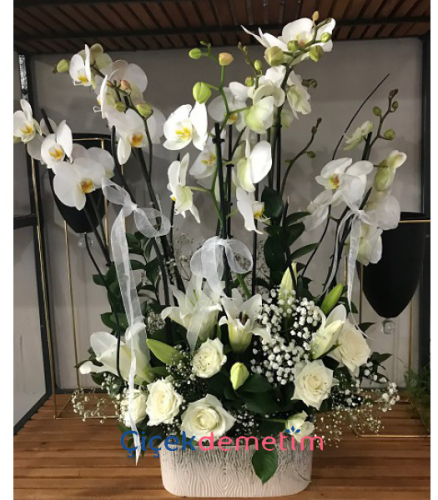 Beyaz Orkide & Lilyum Premium Aranjman