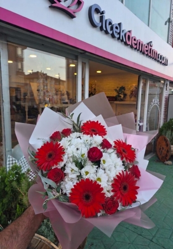 Kırmızı Gerbera & Gül Düşü Özel Tasarım Butik Buket