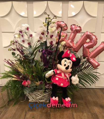 Minnie Mouse Kız Bebek Orkide Aranjmanı
