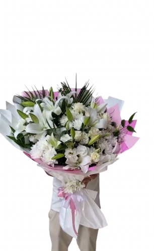 Beyaz Kazablanka & Soft Gül Butik Buketi